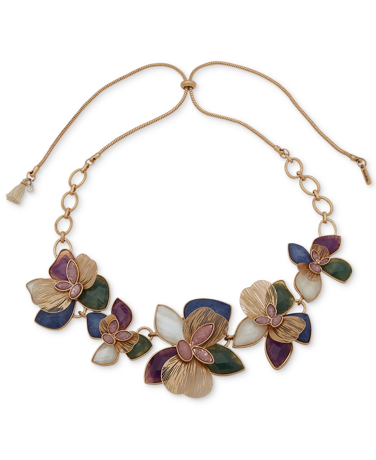 Gold-Tone Multicolored Flower Slider Necklace, 26" - Multi