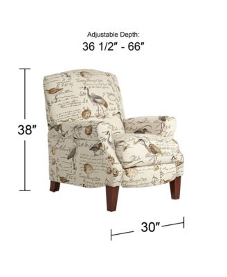  Single Piece  Upholstered & Wood Frame  Manual Recline, Push Back, Footrest, Birdsong Script Design  Recliner Armchair