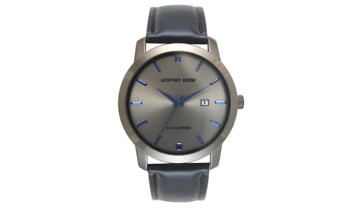 Men's Genuine Blue Sapphire Gunmetal Tone Strap Watch - Silver