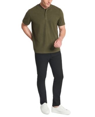 Men's Textured-Knit Bomber-Collar Performance Henley