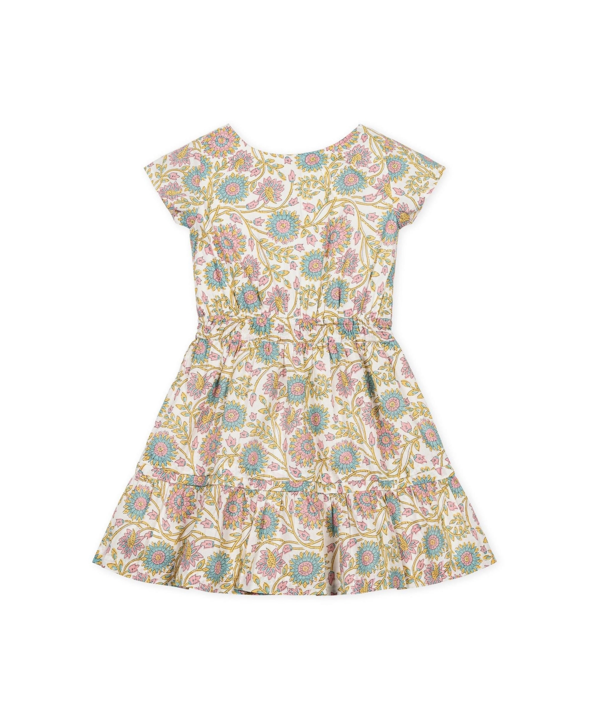 Hope & Henry Little Girls Organic Short Sleeve Split Neck Tiered Dress