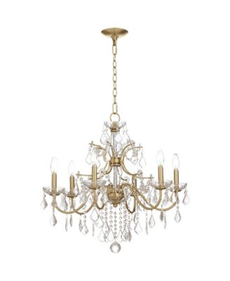 Magrite Gold Hanging Chandelier Lighting 26 1/2" Wide French Clear Crystal Curved Arm 6-Light Fixture Dining Room House Foyer Entryway Kitchen Bedroom Living Room High Ceilings