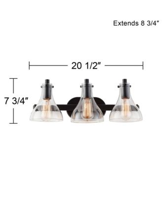 Sorren Industrial Modern Wall Light Black Metal Hardwired 20 1/2" 3-Light Fixture Curving Clear Glass Shade for Bedroom Bedside Bathroom Vanity Living Room Hallway Dining House