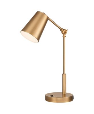Industrial Modern Desk Lamp with USB and AC Power Outlet 23.5" High Antique Brass Metal for Living Room Bedroom House Bedside