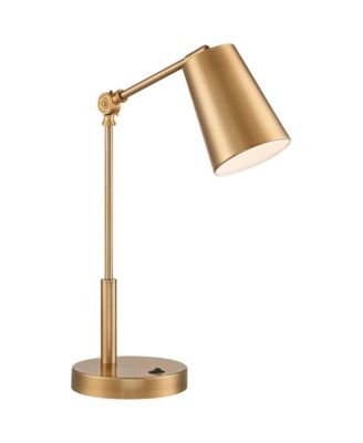 Industrial Modern Desk Lamp with USB and AC Power Outlet 23.5" High Antique Brass Metal for Living Room Bedroom House Bedside