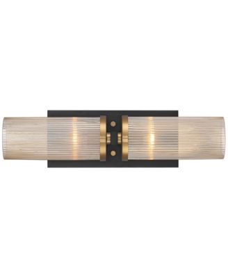 Modern Wall Light Sconce Black Brass Hardwired 4 1/4" 2-Light Fixture Ribbed Champagne Glass Shade for Bedroom Bathroom Vanity Living Room
