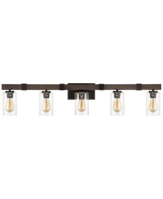 Poetry 44" 5-Light Wall Fixture Rustic Industrial Design, Wood Grain Bronze, Clear Seedy Glass Vanity Light
