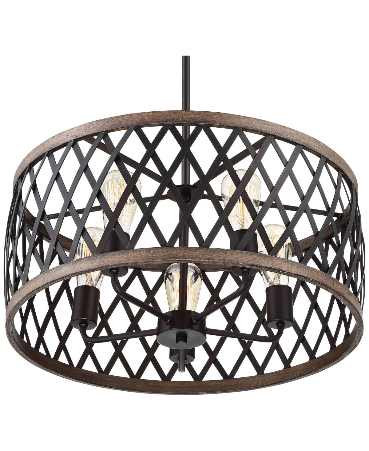 Franklin Iron Works Aruba Woodgrain Bronze Pendant Chandelier Lighting Wide Modern Industrial Drum 5-Light Fixture for Dining Room Living House Ho