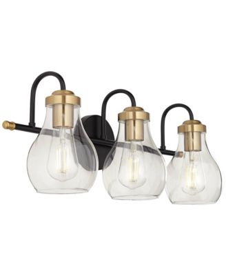 Brade Industrial Modern Wall Light Black Gold Hardwired 22.75" 3-Light Fixture Clear Glass Shades for Bedroom Bathroom Vanity Reading Living Room Hallway House Home Decor