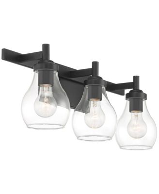 Danvers Modern Wall Light Black Metal Hardwired 22.5" 3-Light Fixture Clear Globe Glass Shades for Bedroom Bathroom Vanity Reading Living Family Room Hallway House Home Decor