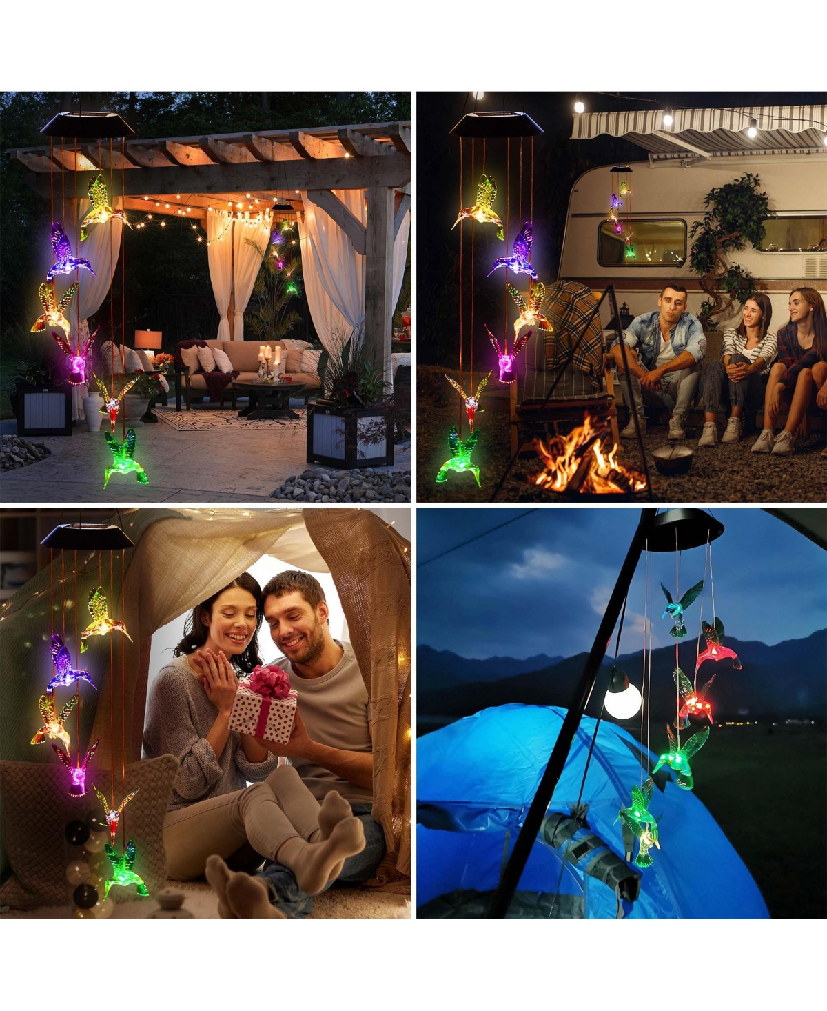 Yescom Hummingbird Solar Led Light Wind Chimes Home Garden Xmas Gift Decor Lamp Us