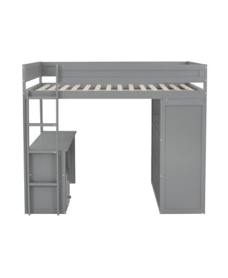 Simplie Fun Wood Full Size Loft Bed With Wardrobes And 2-Drawer Desk With Cabinet