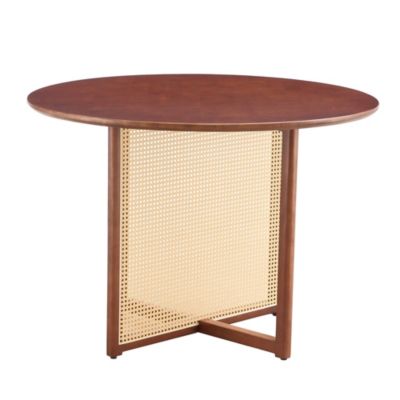 Retro Chinese Solid Wood Round Imitation Rattan Table Desk