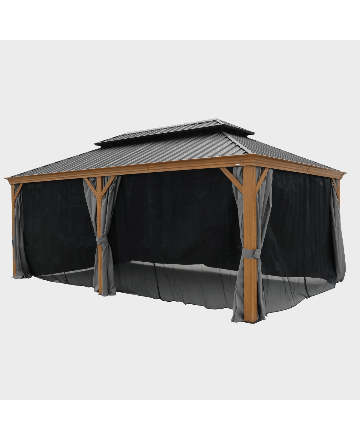Streamdale Furniture 12X20ft Galvanized Steel Gazebos with Netting & Curtains - Black+brown+grey