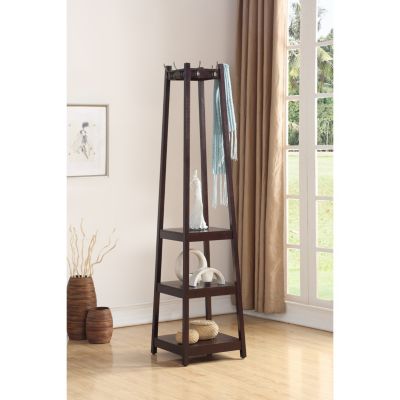 Coat Rack w/ 3-Tier Storage Shelves in Espresso Finish