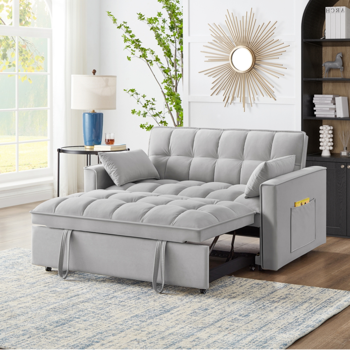 Streamdale Furniture 4-in-1 Space-Saving Velvet Loveseat Sofa Bed with Storage