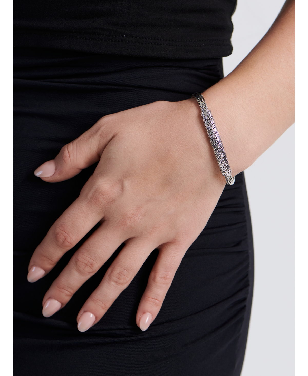 Devata Bali Dragon Skin with Dragon Bone Oval 5mm Chain Bracelet in Sterling- Silver