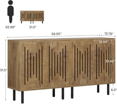 Sideboard Buffet with Storage, 59" Buffet Sideboard Cabinet with Adjustable Shelves