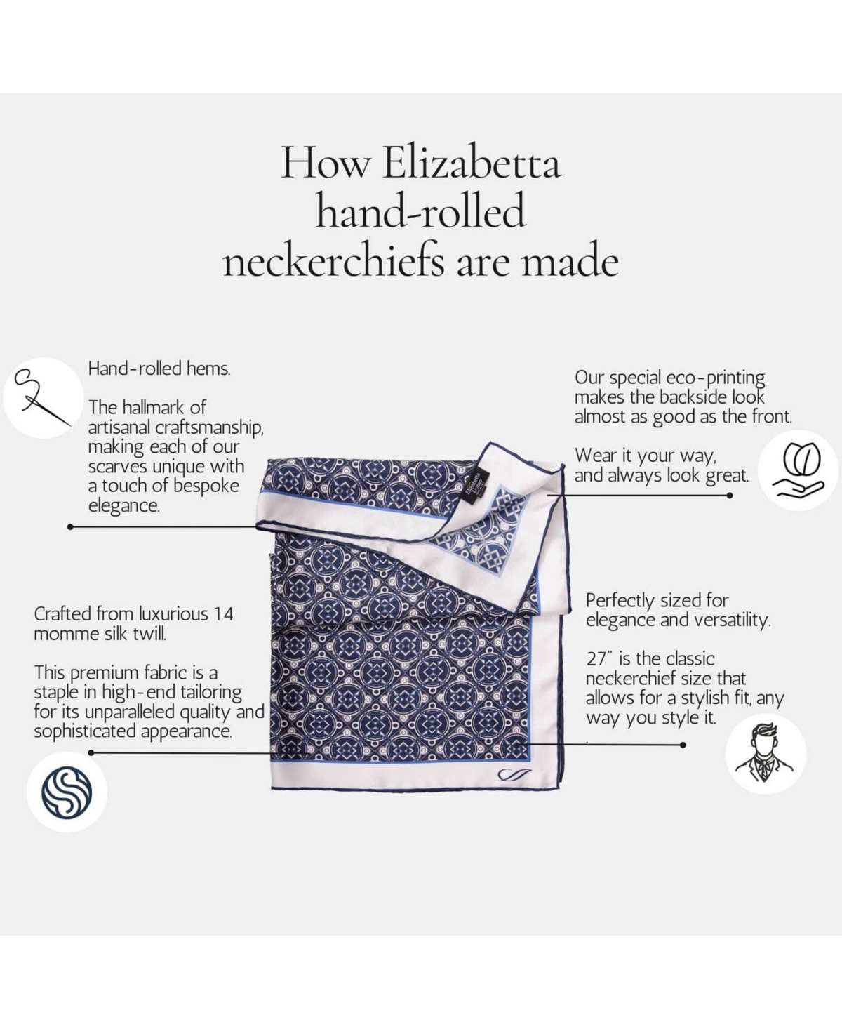 Jazz - Hand Rolled Silk Neckerchief for Men - Blue