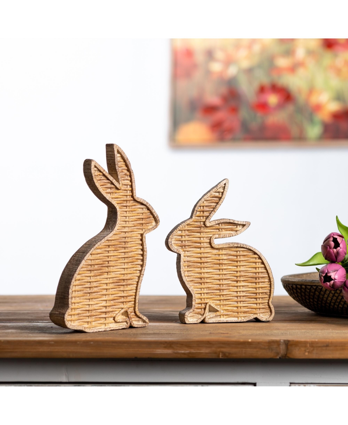 Slickblue Wicker Rabbit Decor (Set of 2) - Brown