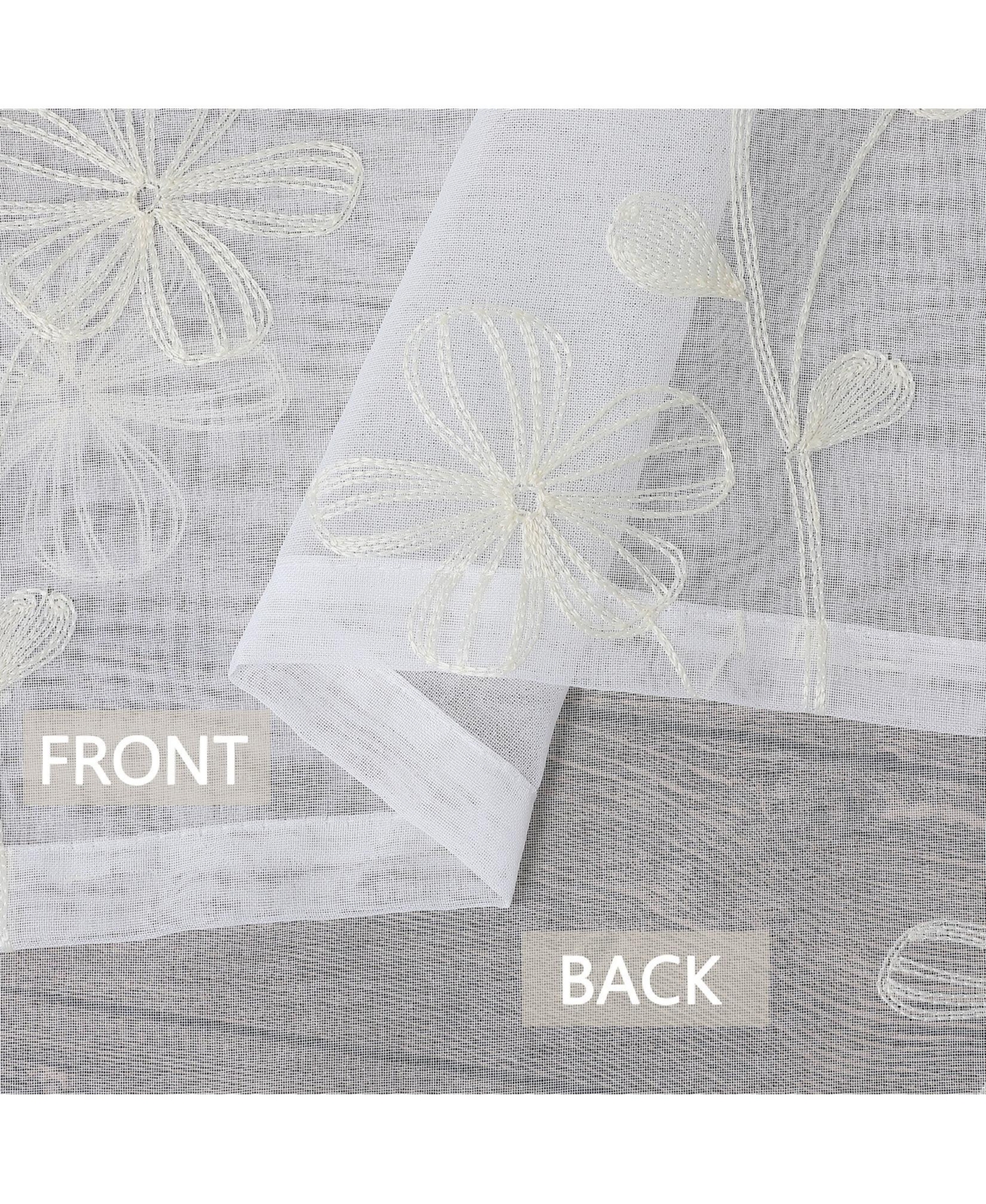Caromio Floral Embroidered Voile Sheer Kitchen Valance Curtain, 52