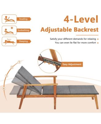 2PCS Adjustable Patio Rattan Lounge Chair Recliner Outdoor Chaise Acacia Wood Frame