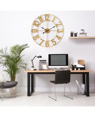 Large Wall Clock for Living Room Decor - Numeral Wall Clock for Kitchen - 24 inch Wall Clock Decorative (Gold)