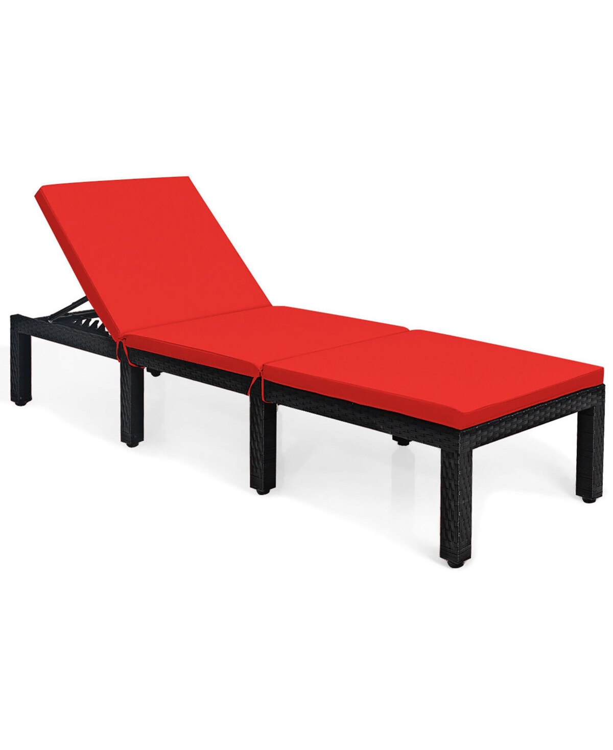 Gymax 2PCS Patio Lounge Chair Rattan Chaise w/ AdjustableCushioned - Red+off white