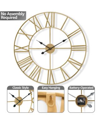 Wall Clock for Living Room Decor - Roman Numeral Wall Clock for Kitchen - 12 inch Wall Clock Decorative (Gold)