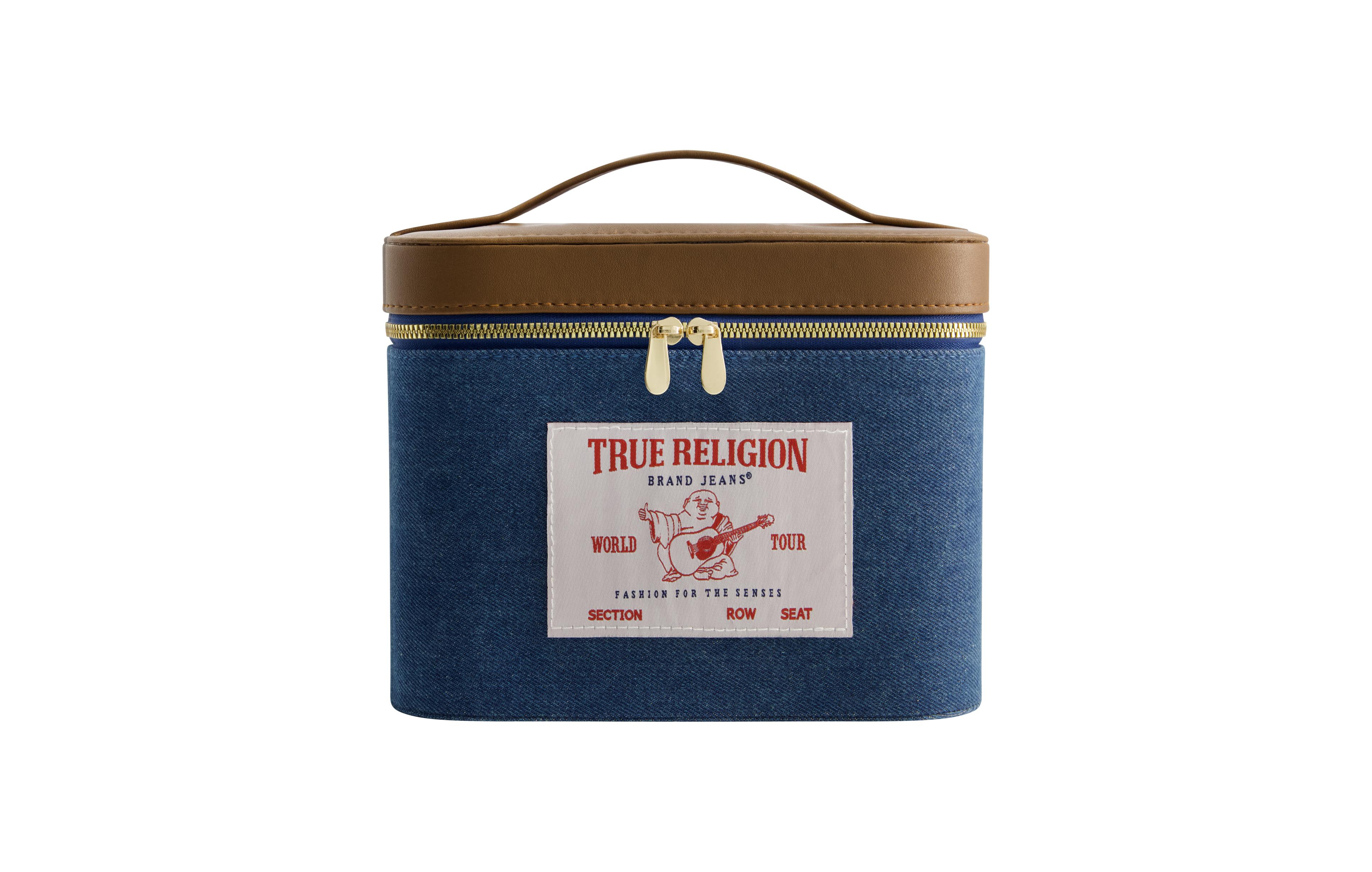 True Religion large Denim Cosmetic case with mirror