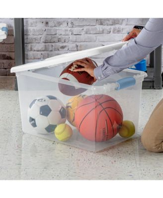 64 Qt Clear Plastic Stackable Storage Bin w/ White Latch Lid, 12 Pack
