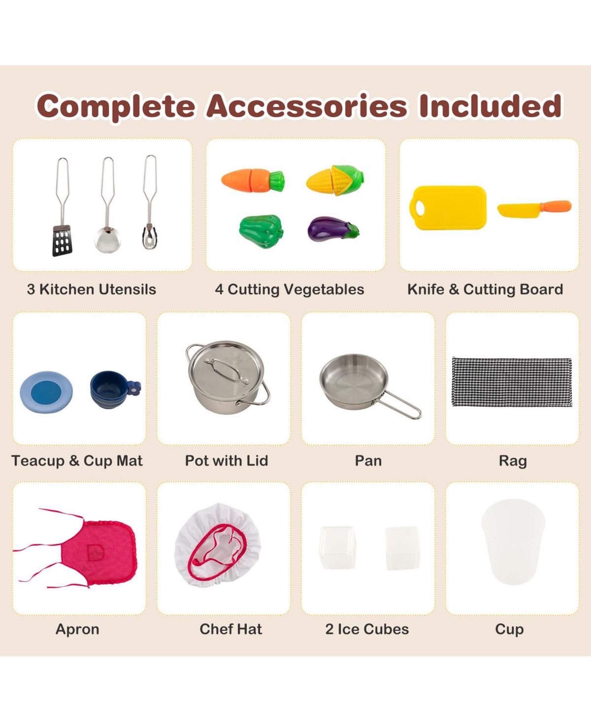 Costway Kids Pretend Play Kitchen Wooden Toy Playset with Led Lighting & Coffee Maker