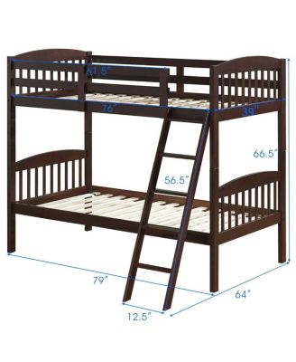 Hardwood Twin Bunk Bed Frames with Inclined Ladder and Safety Guardrails