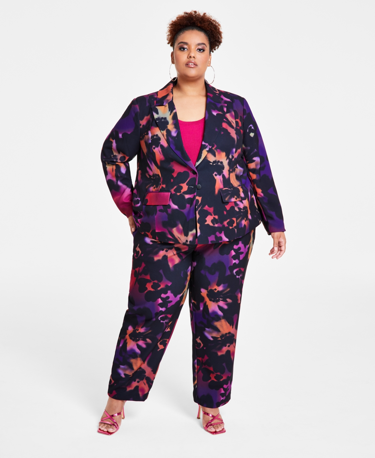 NINA PARKER TRENDY PLUS SIZE PRINTED BLAZER 