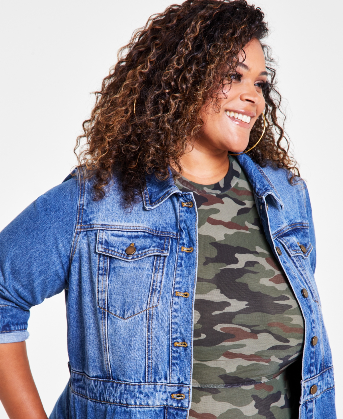 Nina Parker Trendy Plus Size Cotton Long Denim Jacket and Dress