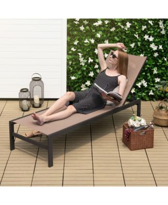 Set of 2 Aluminum Patio Chaise Lounge Outdoor Adjustable Lounge Chair W/ 6-Position Backrest