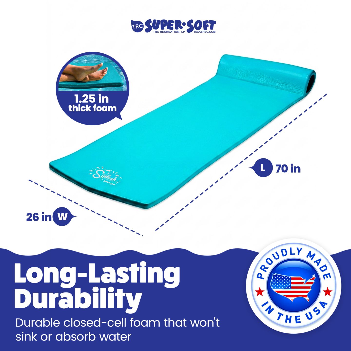Детская игрушка TRC Recreation Splash 1.25" Thick Foam Swimming Pool Float Mat, Tropical Teal — фото 9