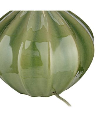 Modern Table Lamp with USB Charging Port 20.5" High Green Ribbed Ceramic Oatmeal Fabric Drum Shade for Bedroom Desk (Color May Vary)