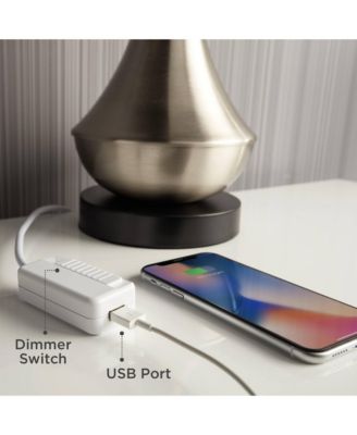 Modern Table Lamp with USB Charging Port 20.5" High Green Ribbed Ceramic Oatmeal Fabric Drum Shade for Bedroom Desk (Color May Vary)