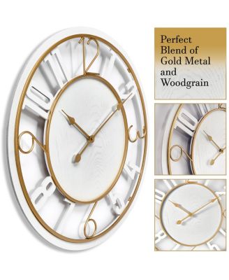 24" Modern Wooden Wall Clock - Sleek Design, Analog Display - Complements Various Styles (White)