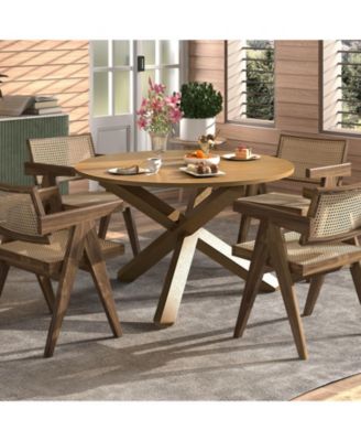47 Inches Round Dining Table with Solid Acacia Wood Legs for 4-6 Person