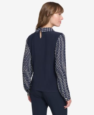 Women's Collared Pleated-Sleeve Top