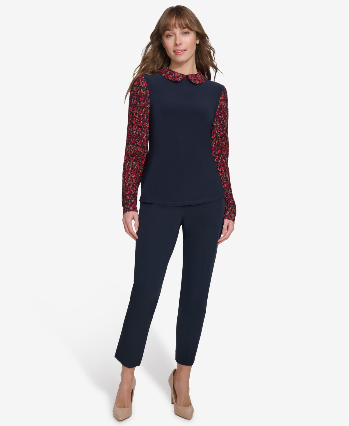 Tommy Hilfiger Women's Collared Pleated-Sleeve Top -Multi