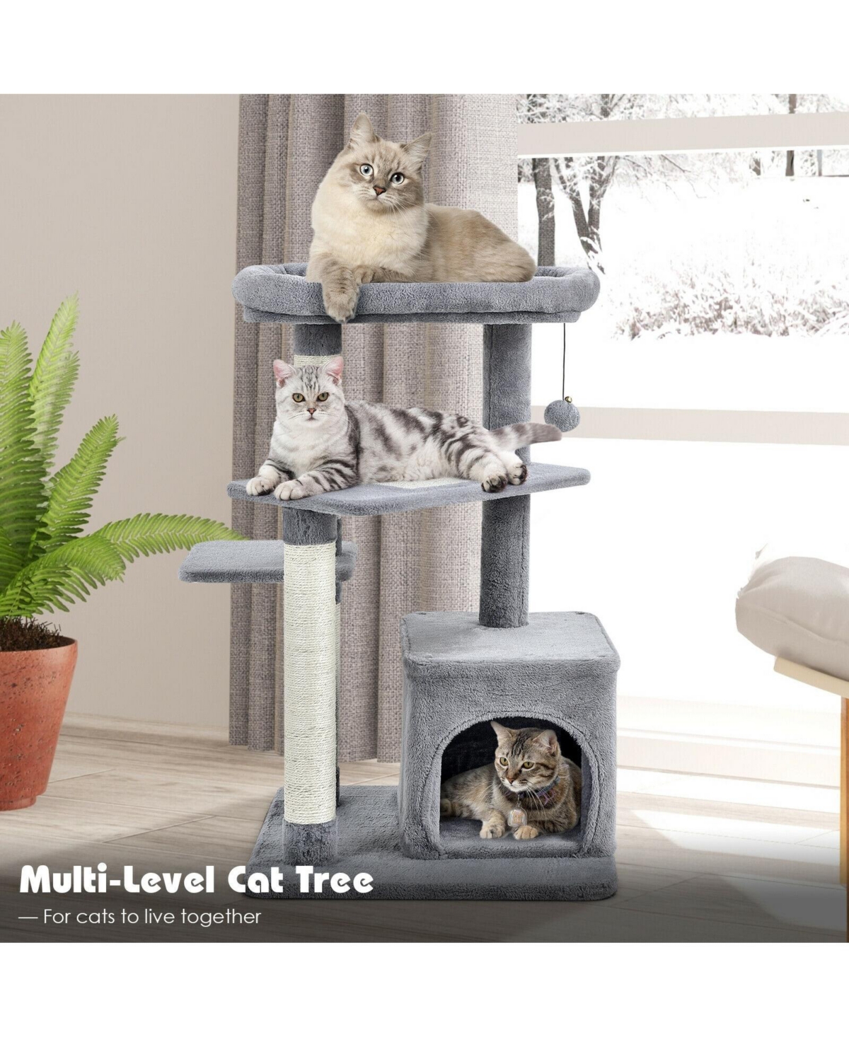 Slickblue Cat Tree with Perch and Hanging Ball for Indoor Activity Play