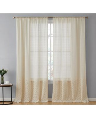 Monaco Premium Soft Decorative Ombre Lace Semi Sheer Light Filtering Rod Pocket Curtain Panels - Set of 2