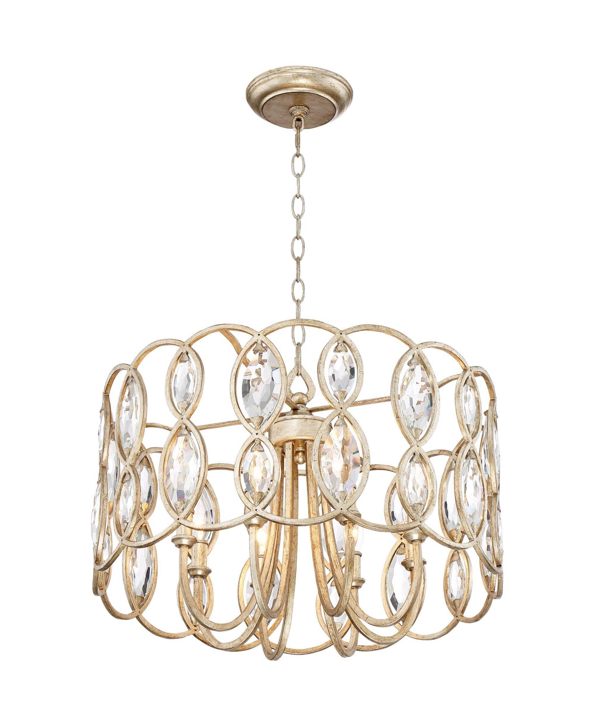 Possini Euro Design Bellmont Silver Leaf Drum Pendant Chandelier Lighting 22 1/2