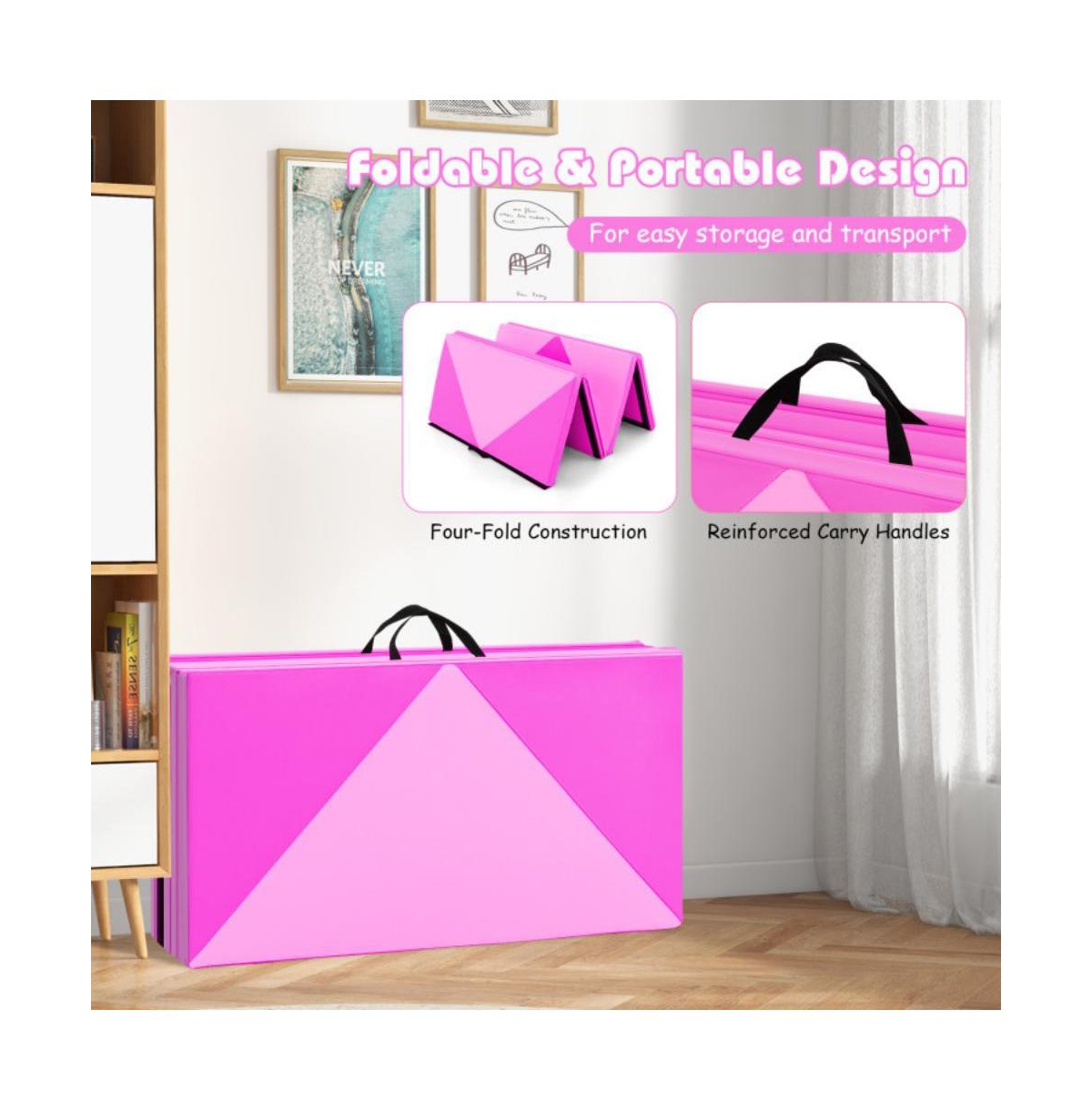 Slickblue 8 Feet Pu Leather Folding Gymnastics Mat with Hook and Loop Fasteners