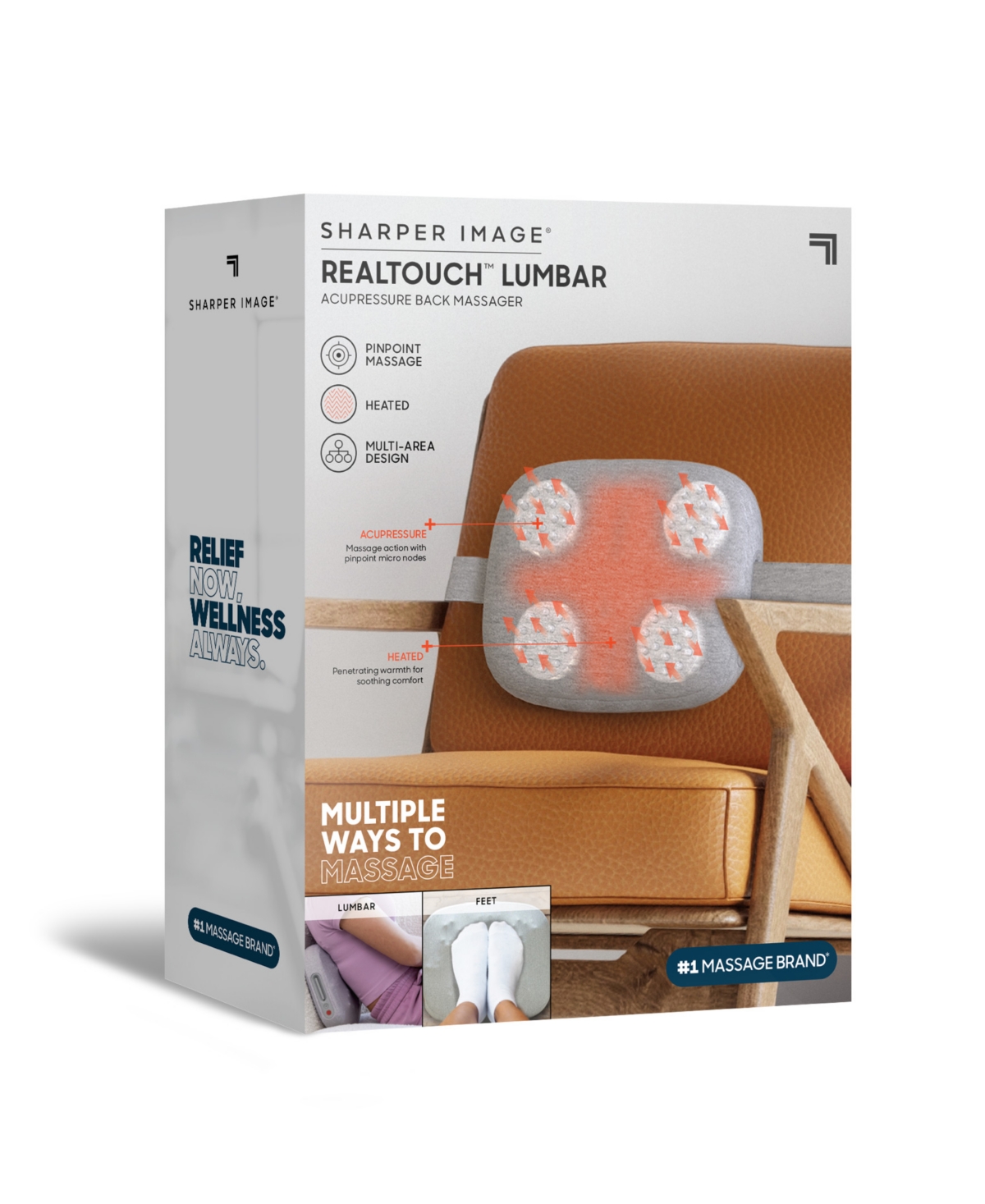 Sharper Image Real Touch Lumbar Acupressure Back Massager In Grey