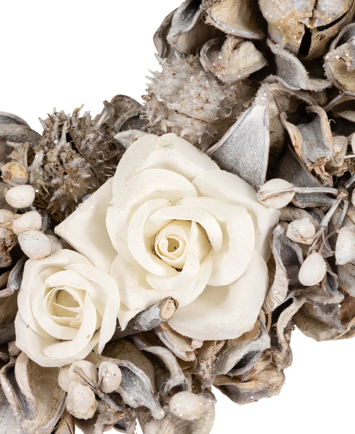 Northlight Glittered Winter Botanicals Artificial Wreath In White