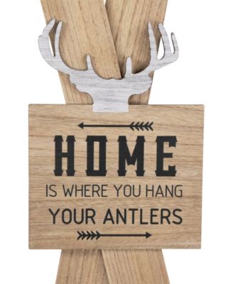 Wooden "Home is Where You Hang Your Antlers" Ski's